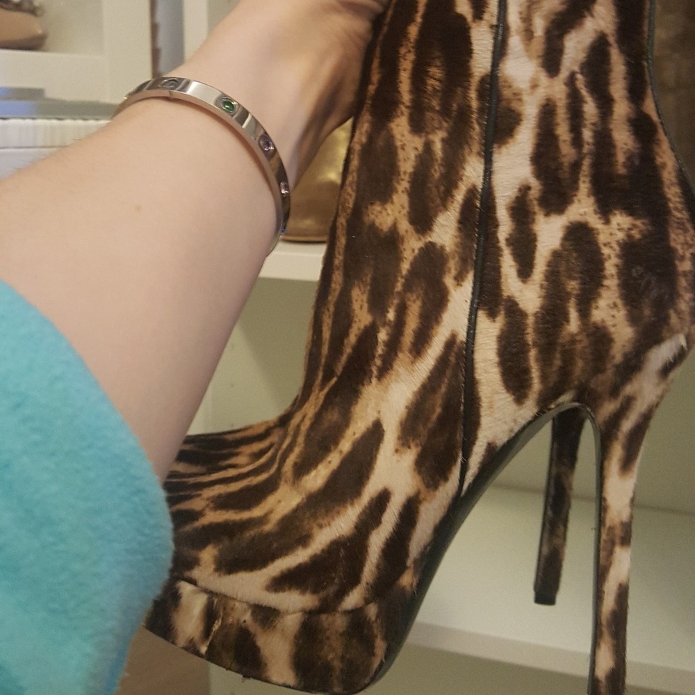 Leopard Print High Heel Ankle Boot - Brown